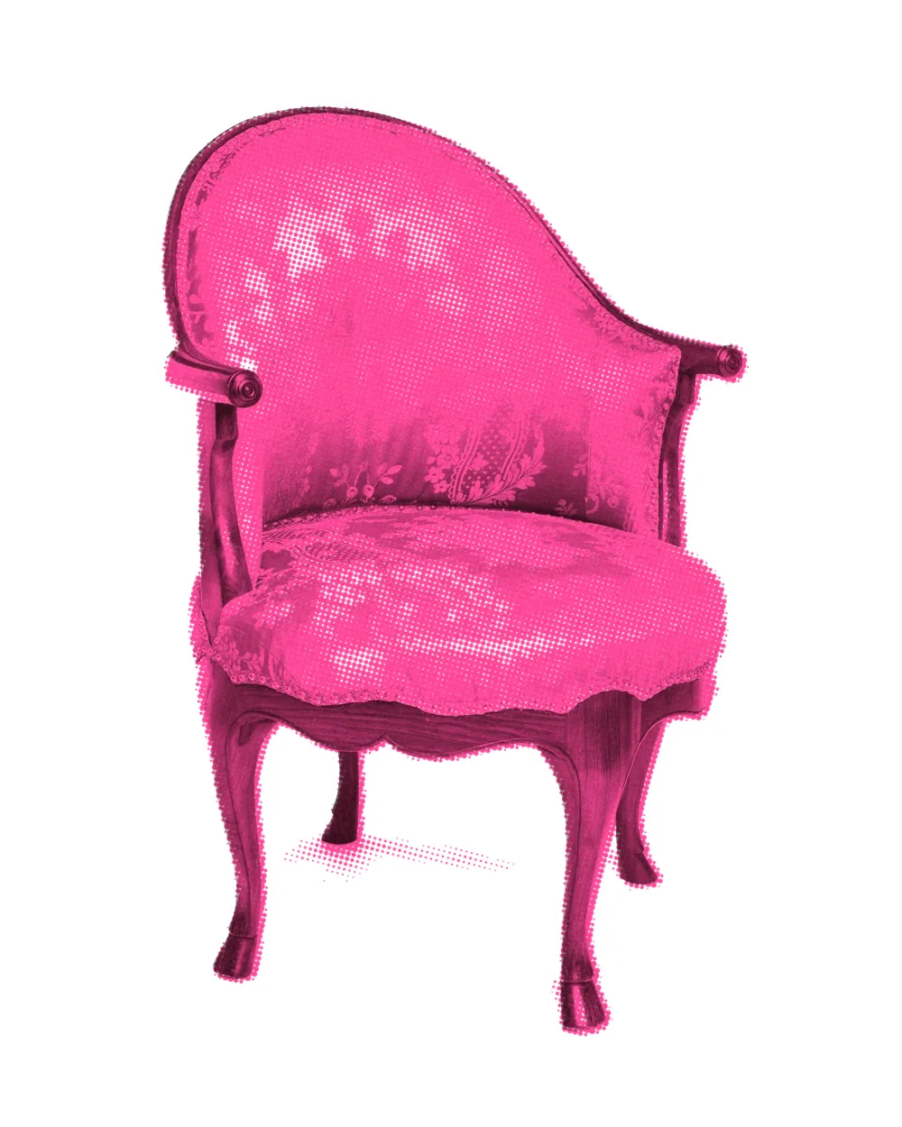 A scanned antique armchair, printed in pink