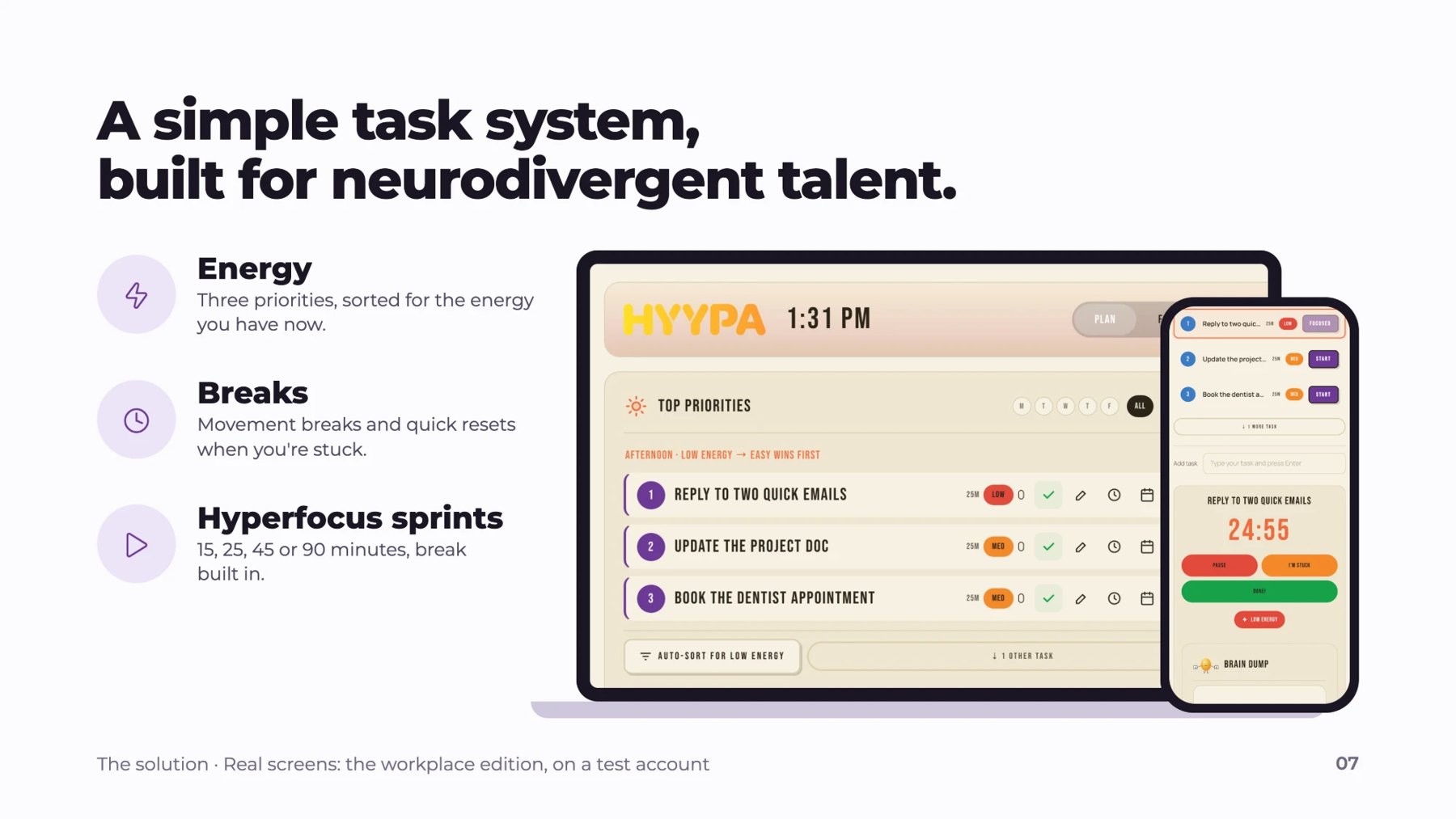 Strategy page: a simple task system, built for neurodivergent talent.