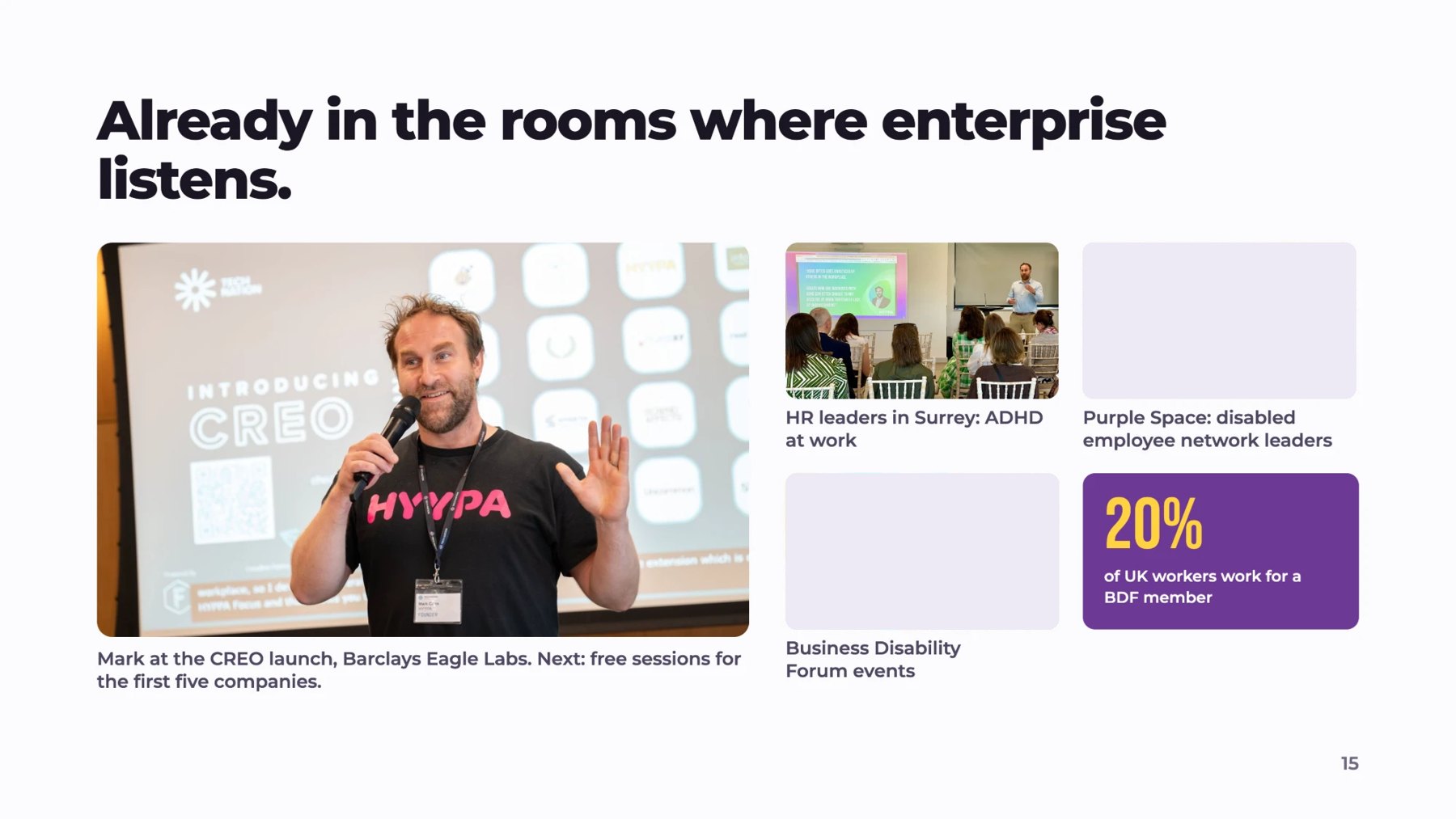 Strategy page: already in the rooms where enterprise listens.